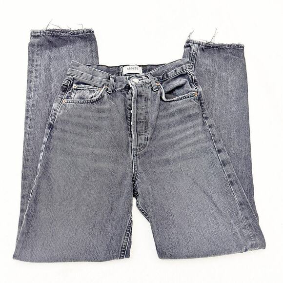 AGOLDE 90's Pinch Black Charcoal Denim Jeans Button Fly Ripped Knee Size 24 - Picture 4 of 8